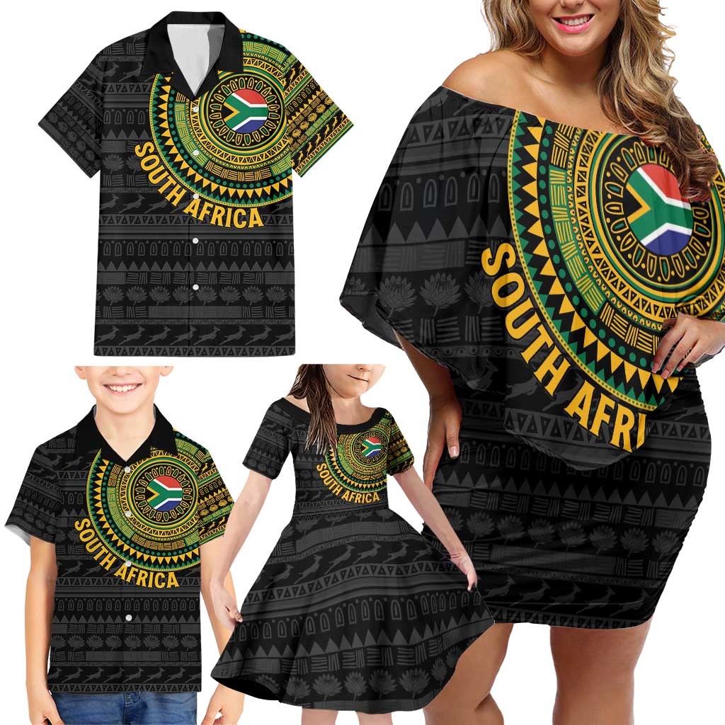 Personalised South Africa Family Matching Off Shoulder Short Dress and Hawaiian Shirt African Tribal Pattern