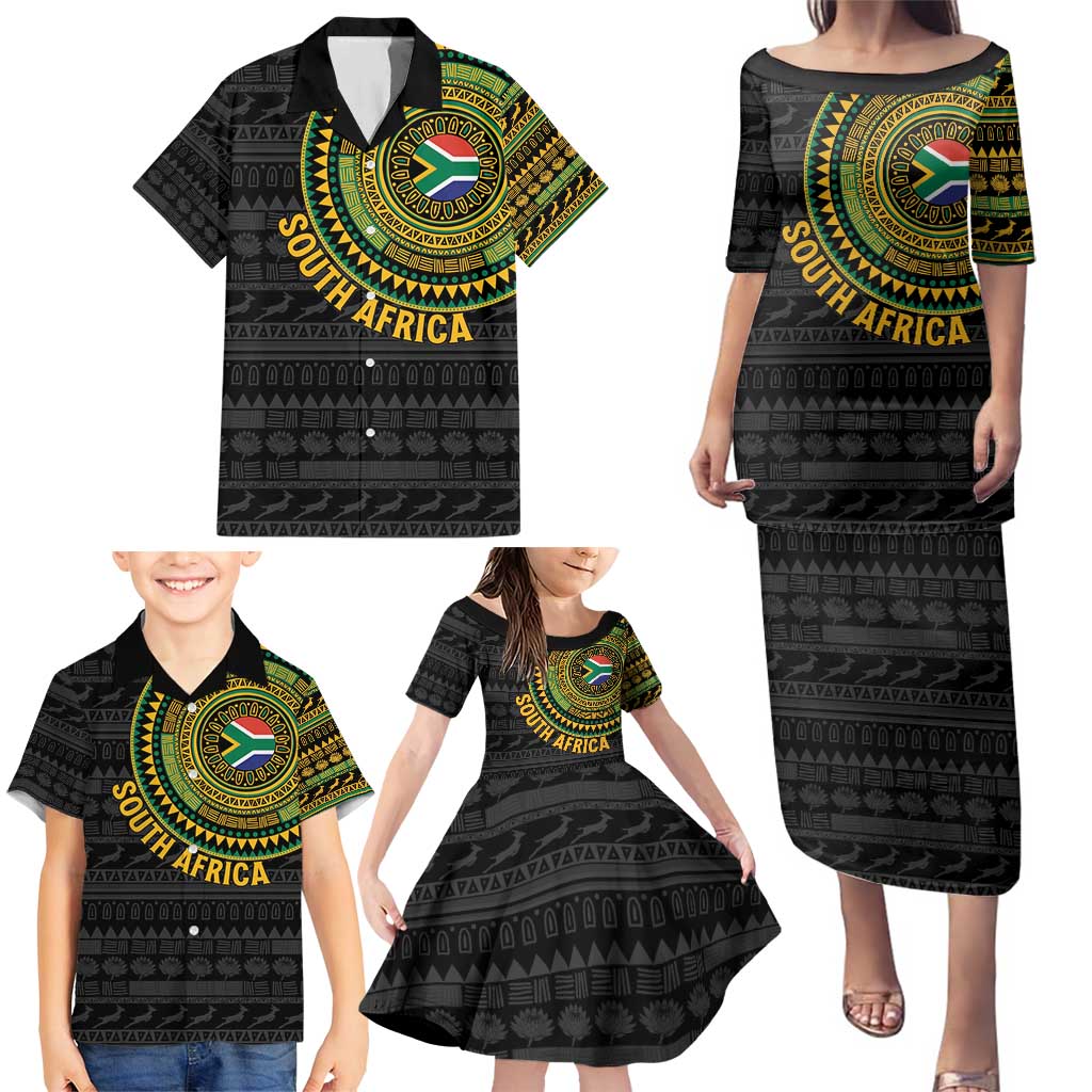 Personalised South Africa Family Matching Puletasi and Hawaiian Shirt African Tribal Pattern