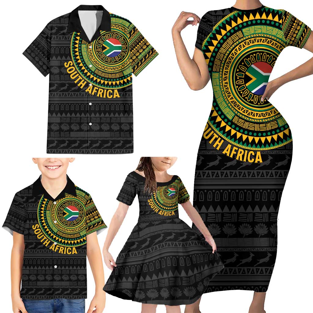 Personalised South Africa Family Matching Short Sleeve Bodycon Dress and Hawaiian Shirt African Tribal Pattern