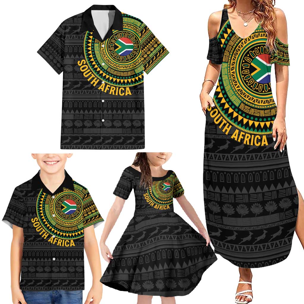 Personalised South Africa Family Matching Summer Maxi Dress and Hawaiian Shirt African Tribal Pattern