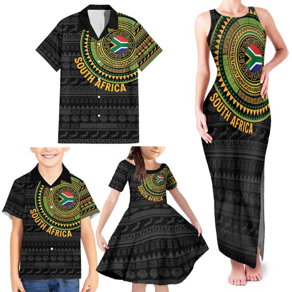 Personalised South Africa Family Matching Tank Maxi Dress and Hawaiian Shirt African Tribal Pattern