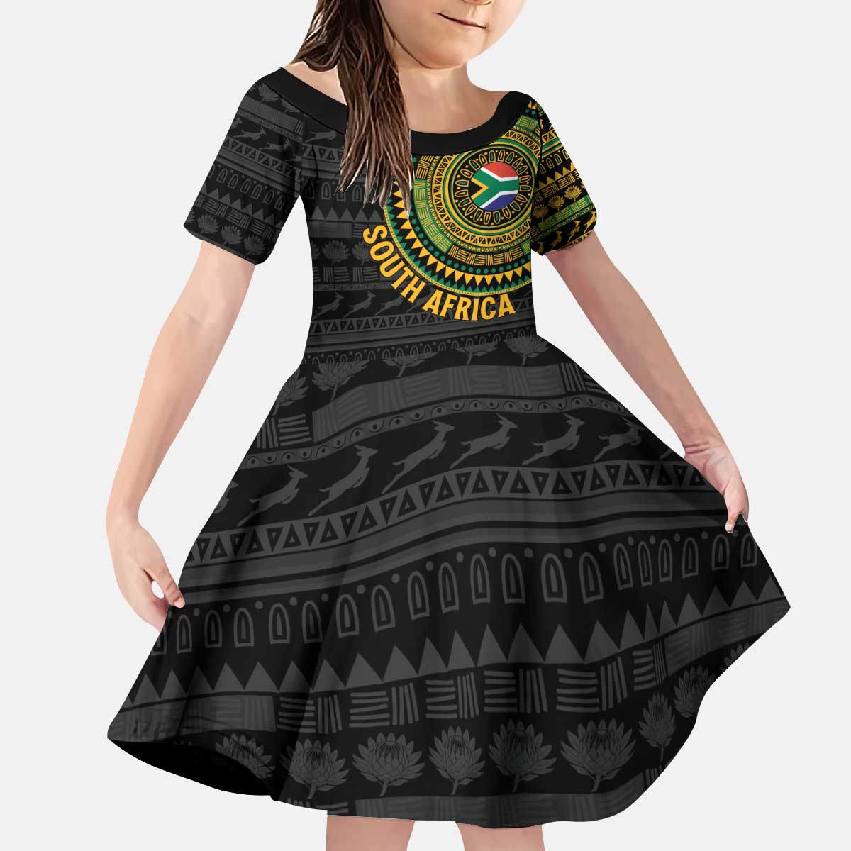 Personalised South Africa Kid Short Sleeve Dress African Tribal Pattern