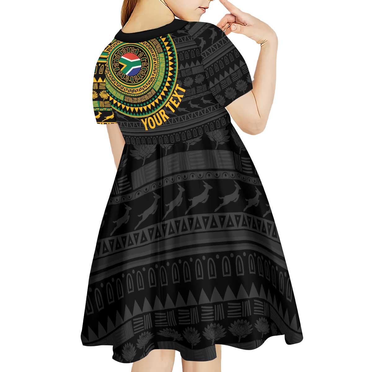 Personalised South Africa Kid Short Sleeve Dress African Tribal Pattern