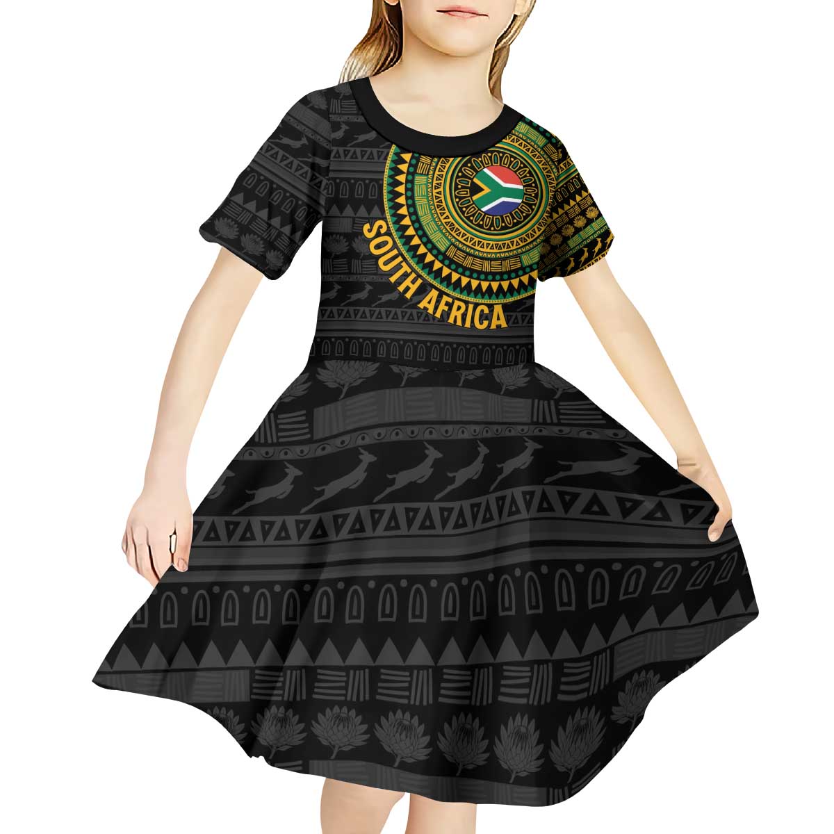 Personalised South Africa Kid Short Sleeve Dress African Tribal Pattern