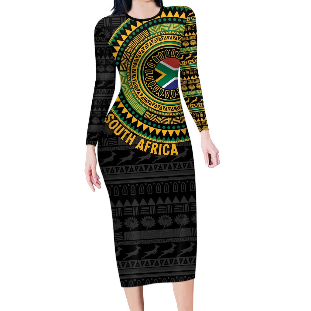 Personalised South Africa Long Sleeve Bodycon Dress African Tribal Pattern