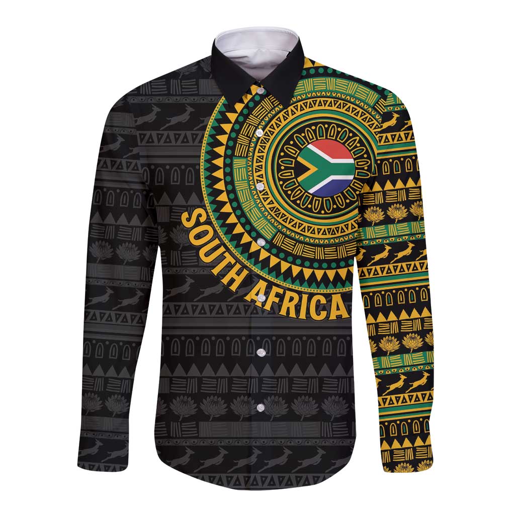 Personalised South Africa Long Sleeve Button Shirt African Tribal Pattern