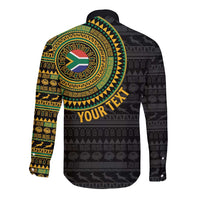 Personalised South Africa Long Sleeve Button Shirt African Tribal Pattern