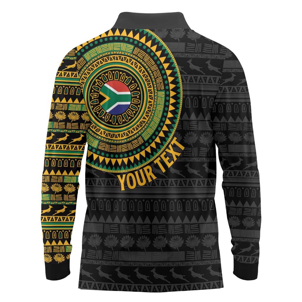 Personalised South Africa Long Sleeve Polo Shirt African Tribal Pattern
