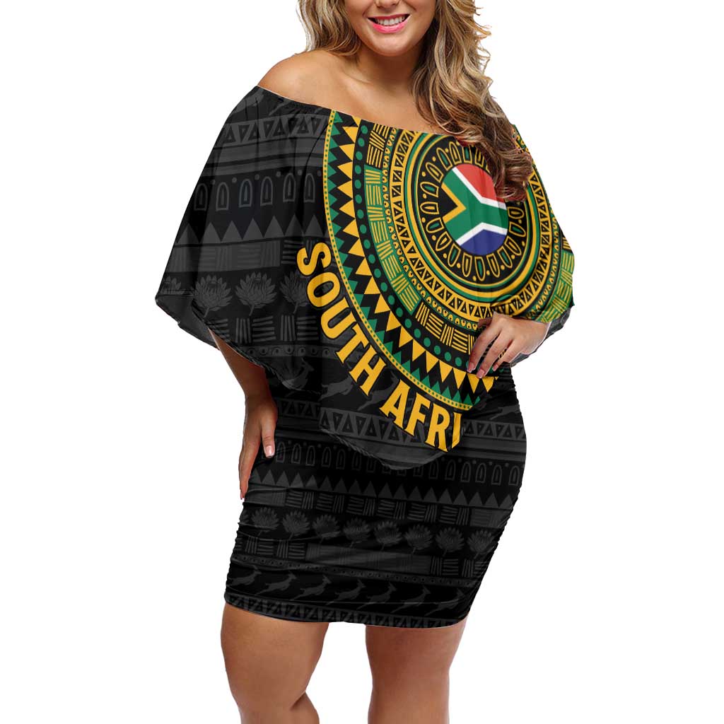 Personalised South Africa Off Shoulder Short Dress African Tribal Pattern
