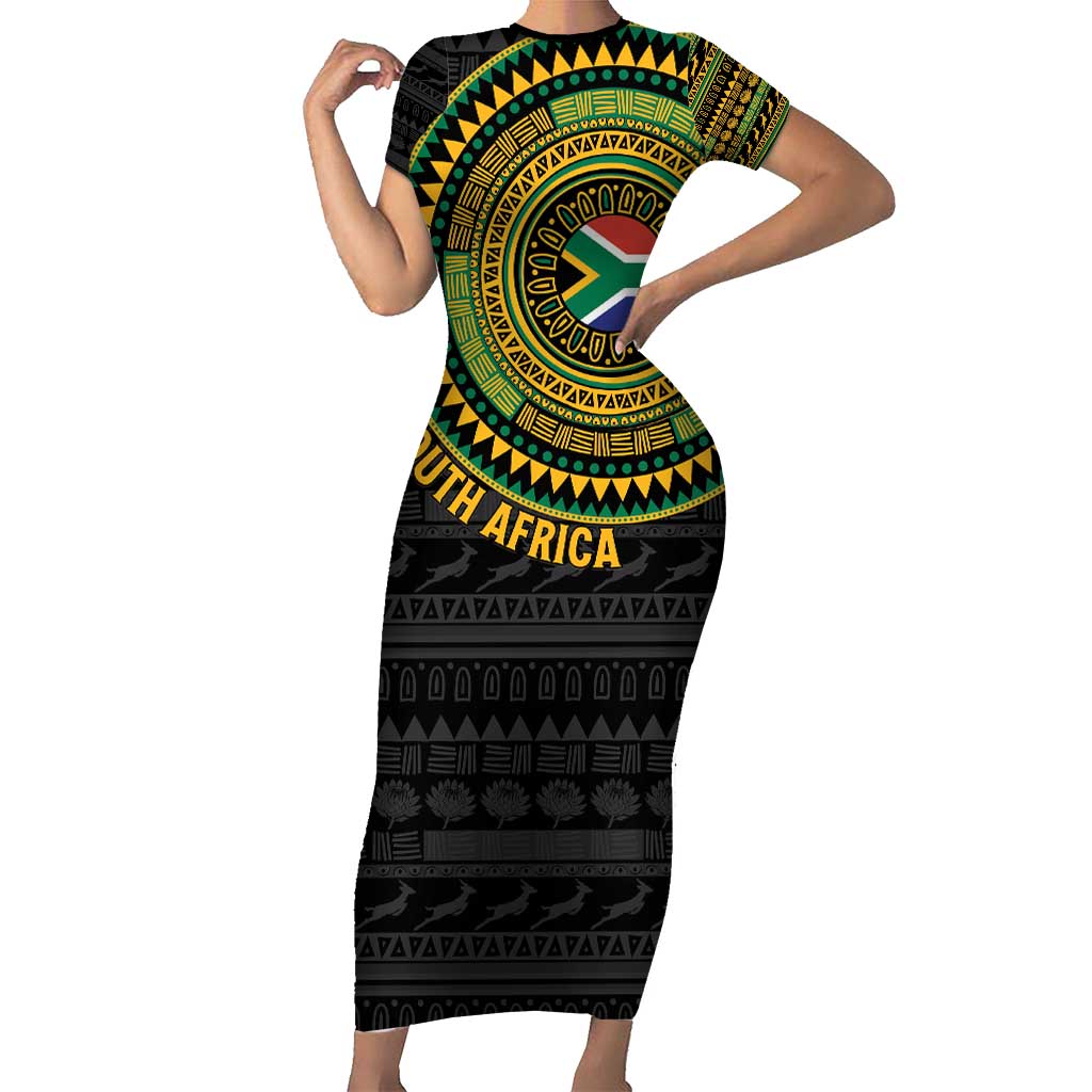 Personalised South Africa Short Sleeve Bodycon Dress African Tribal Pattern