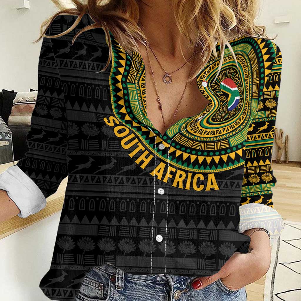 Personalised South Africa Women Casual Shirt African Tribal Pattern