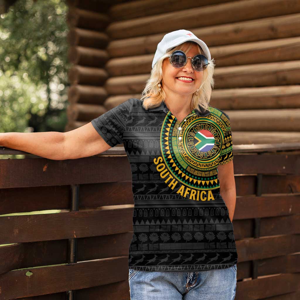 Personalised South Africa Women Polo Shirt African Tribal Pattern