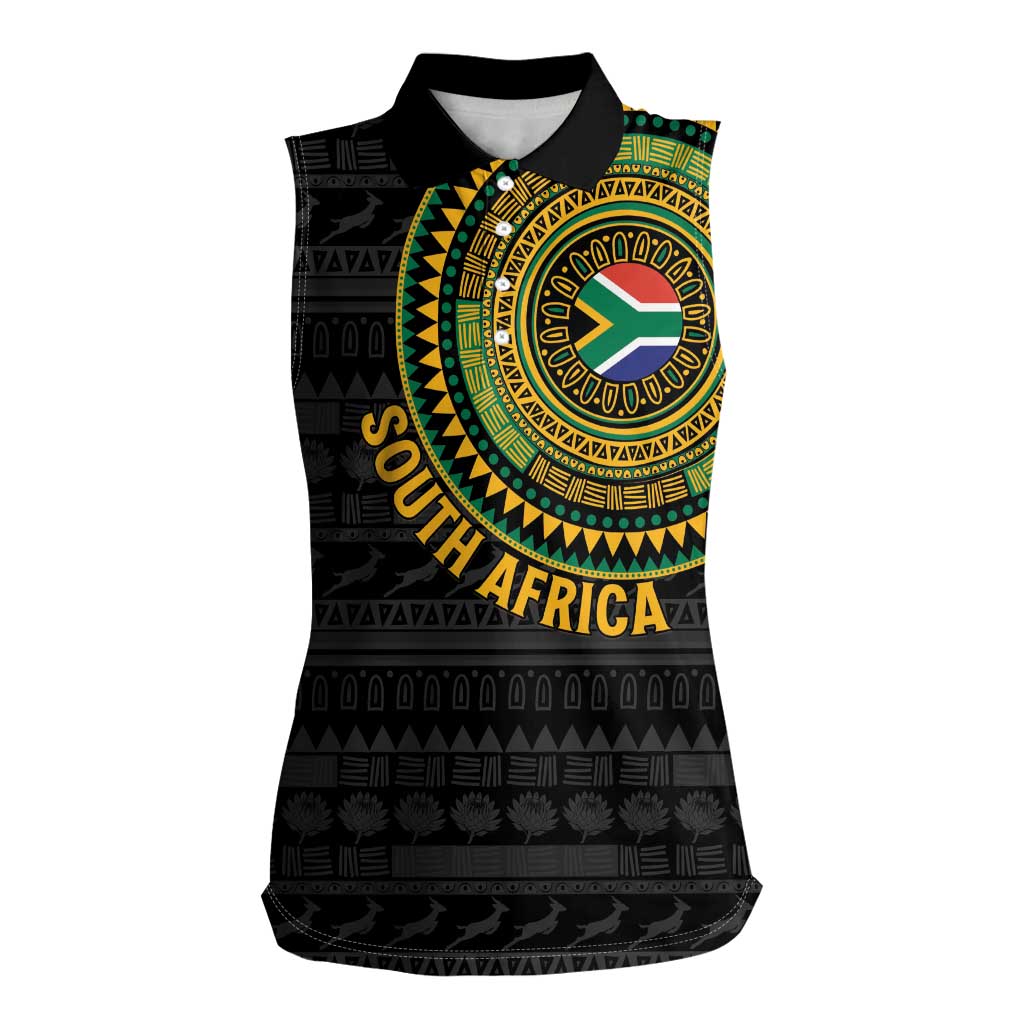 Personalised South Africa Women Sleeveless Polo Shirt African Tribal Pattern