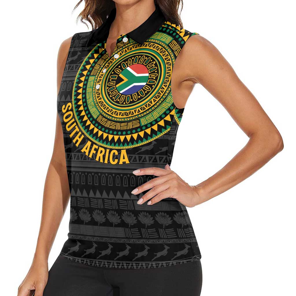 Personalised South Africa Women Sleeveless Polo Shirt African Tribal Pattern