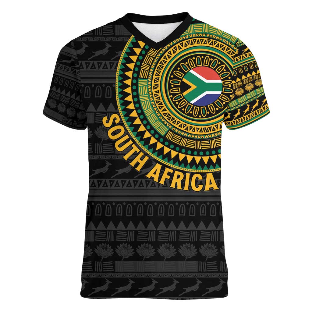 Personalised South Africa Women V-Neck T-Shirt African Tribal Pattern