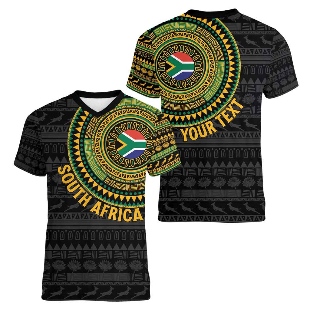 Personalised South Africa Women V-Neck T-Shirt African Tribal Pattern