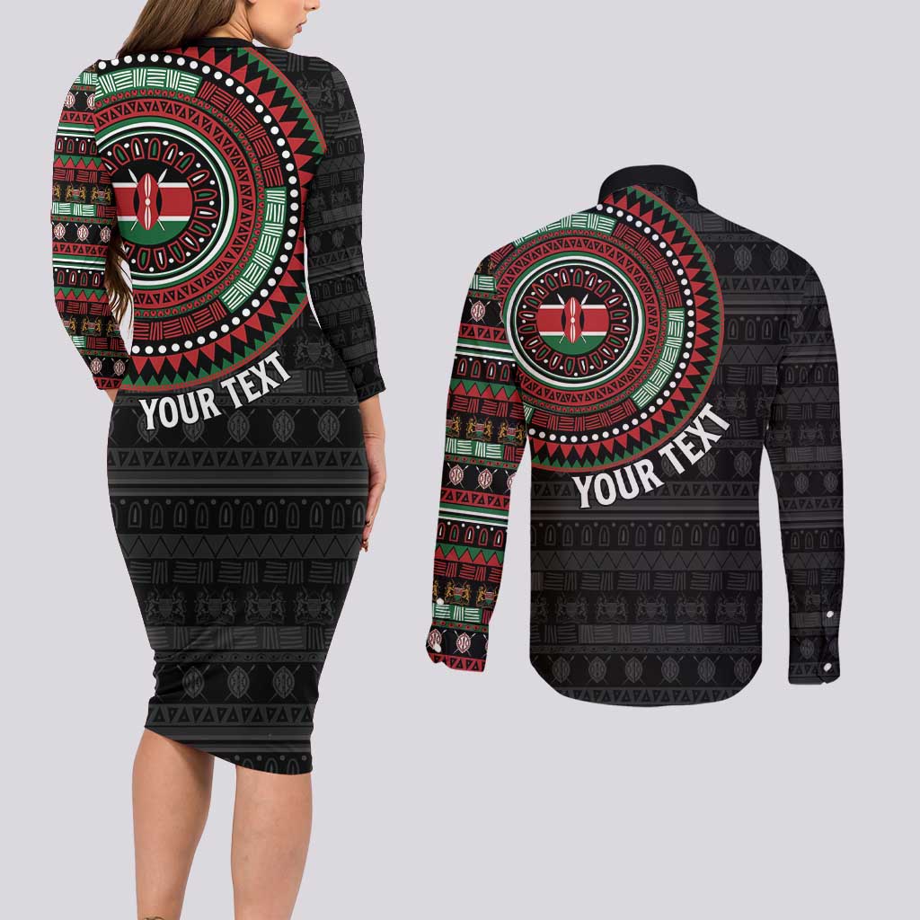 Personalised Kenya Couples Matching Long Sleeve Bodycon Dress and Long Sleeve Button Shirt African Tribal Pattern
