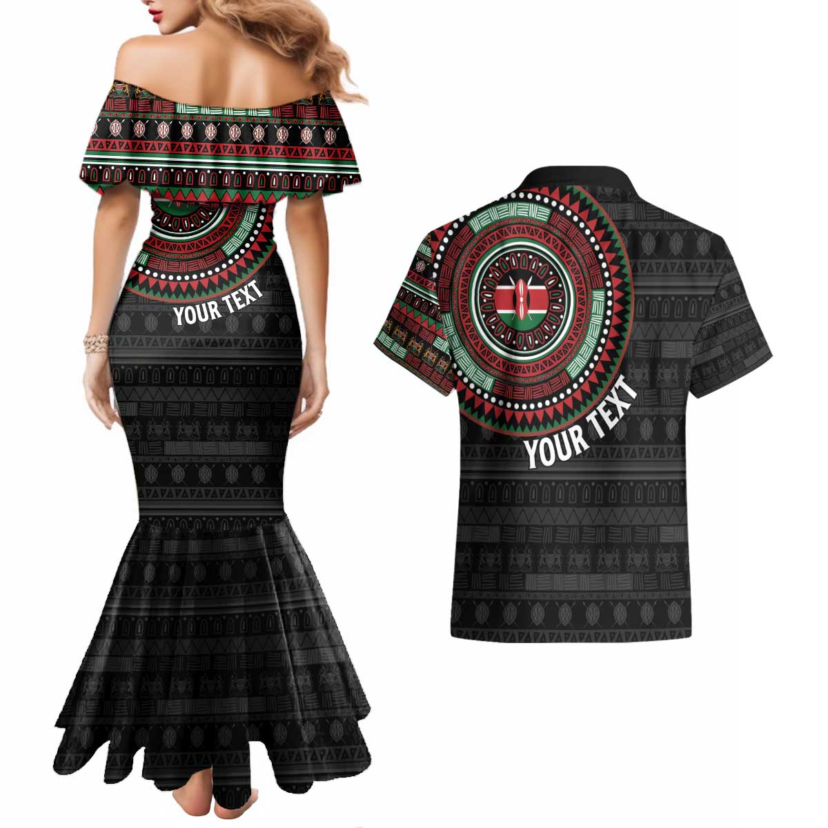 Personalised Kenya Couples Matching Mermaid Dress and Hawaiian Shirt African Tribal Pattern