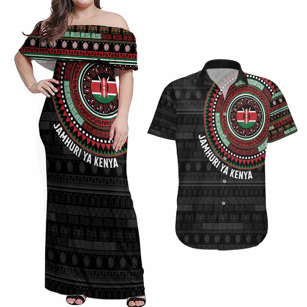 Personalised Kenya Couples Matching Off Shoulder Maxi Dress and Hawaiian Shirt African Tribal Pattern