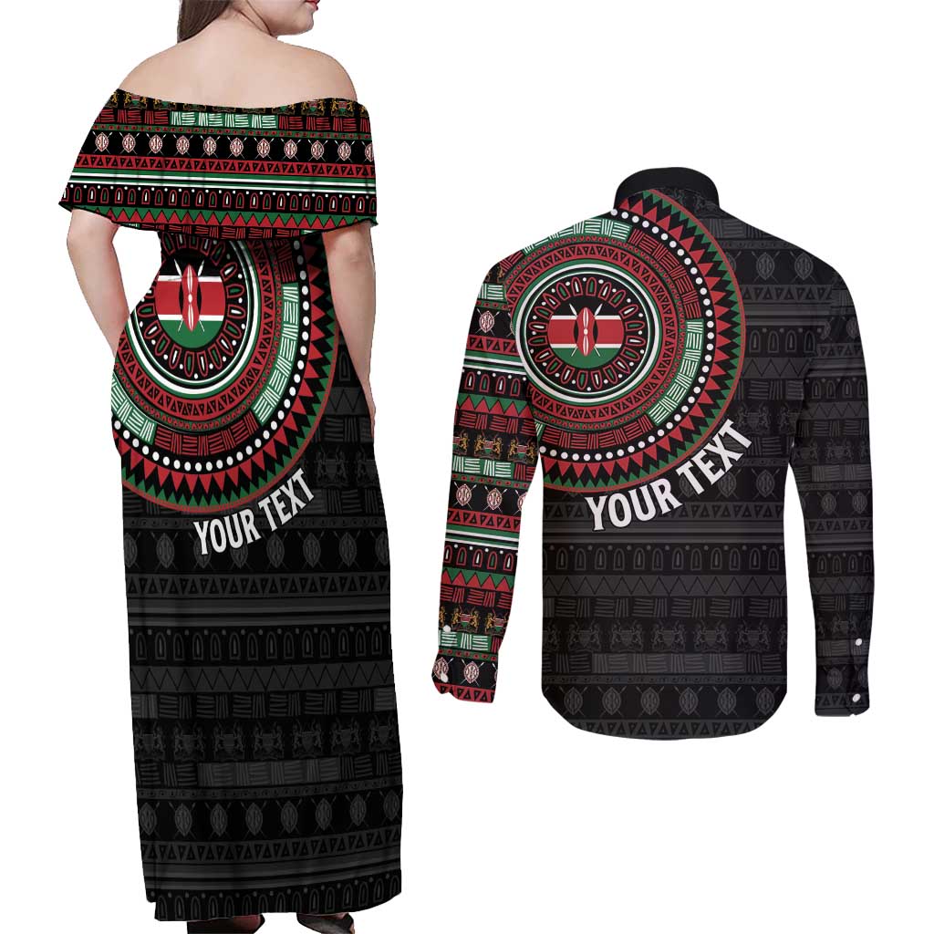 Personalised Kenya Couples Matching Off Shoulder Maxi Dress and Long Sleeve Button Shirt African Tribal Pattern