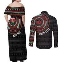 Personalised Kenya Couples Matching Off Shoulder Maxi Dress and Long Sleeve Button Shirt African Tribal Pattern