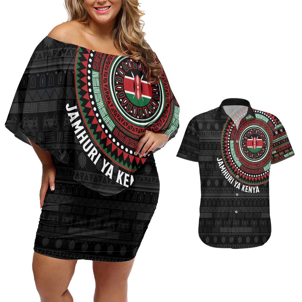 Personalised Kenya Couples Matching Off Shoulder Short Dress and Hawaiian Shirt African Tribal Pattern