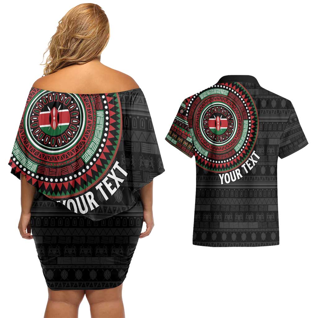 Personalised Kenya Couples Matching Off Shoulder Short Dress and Hawaiian Shirt African Tribal Pattern