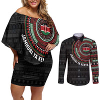 Personalised Kenya Couples Matching Off Shoulder Short Dress and Long Sleeve Button Shirt African Tribal Pattern