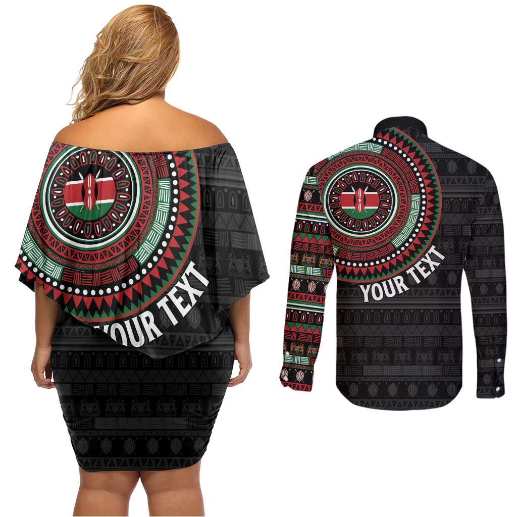 Personalised Kenya Couples Matching Off Shoulder Short Dress and Long Sleeve Button Shirt African Tribal Pattern