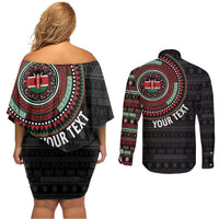 Personalised Kenya Couples Matching Off Shoulder Short Dress and Long Sleeve Button Shirt African Tribal Pattern