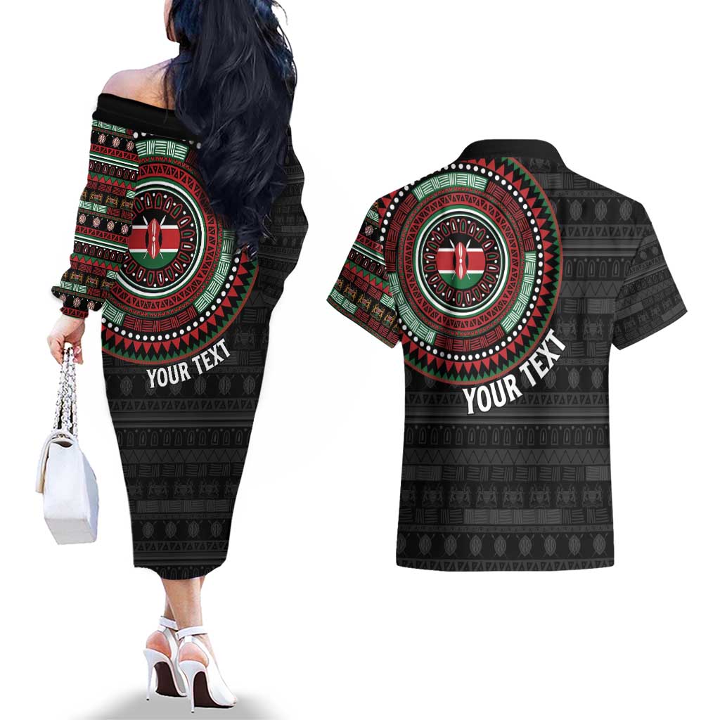 Personalised Kenya Couples Matching Off The Shoulder Long Sleeve Dress and Hawaiian Shirt African Tribal Pattern