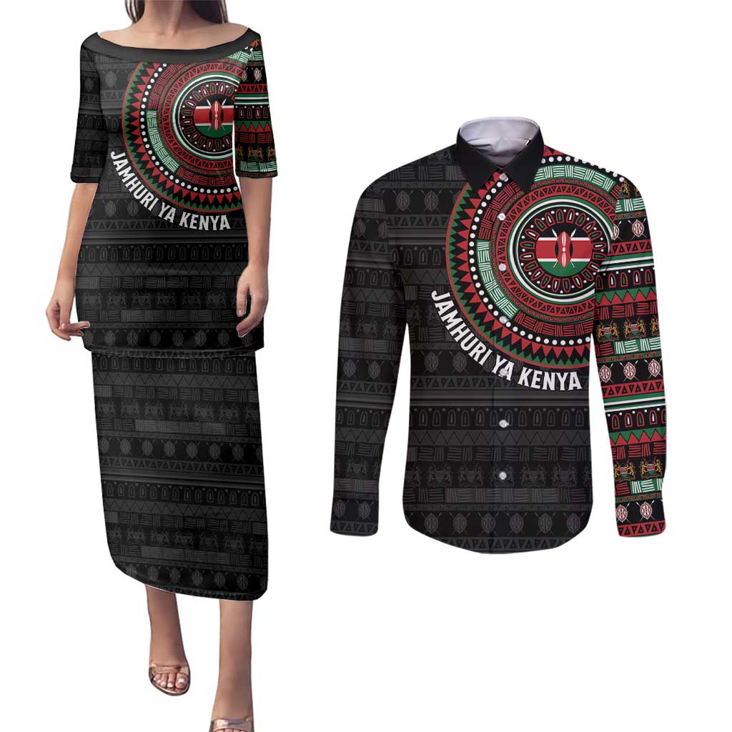 Personalised Kenya Couples Matching Puletasi and Long Sleeve Button Shirt African Tribal Pattern