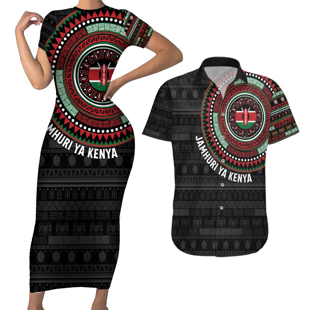 Personalised Kenya Couples Matching Short Sleeve Bodycon Dress and Hawaiian Shirt African Tribal Pattern