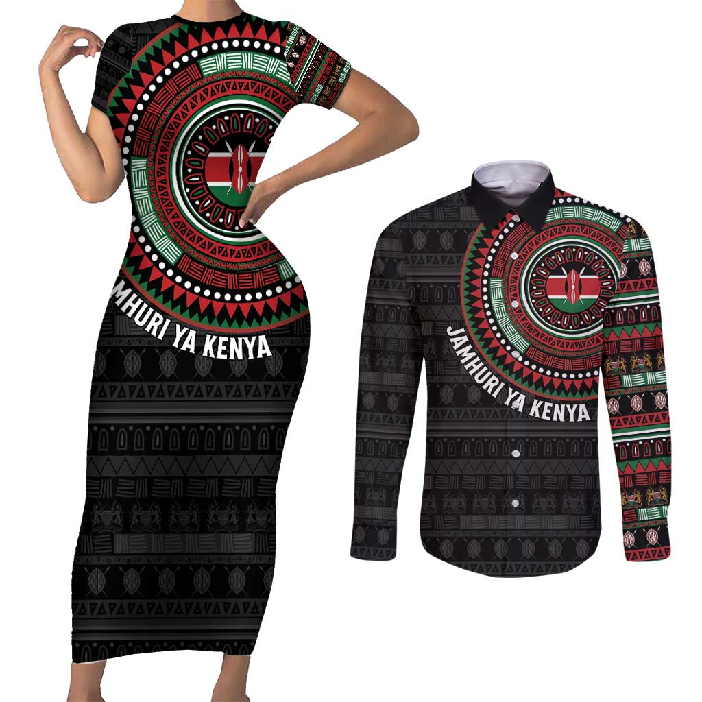 Personalised Kenya Couples Matching Short Sleeve Bodycon Dress and Long Sleeve Button Shirt African Tribal Pattern