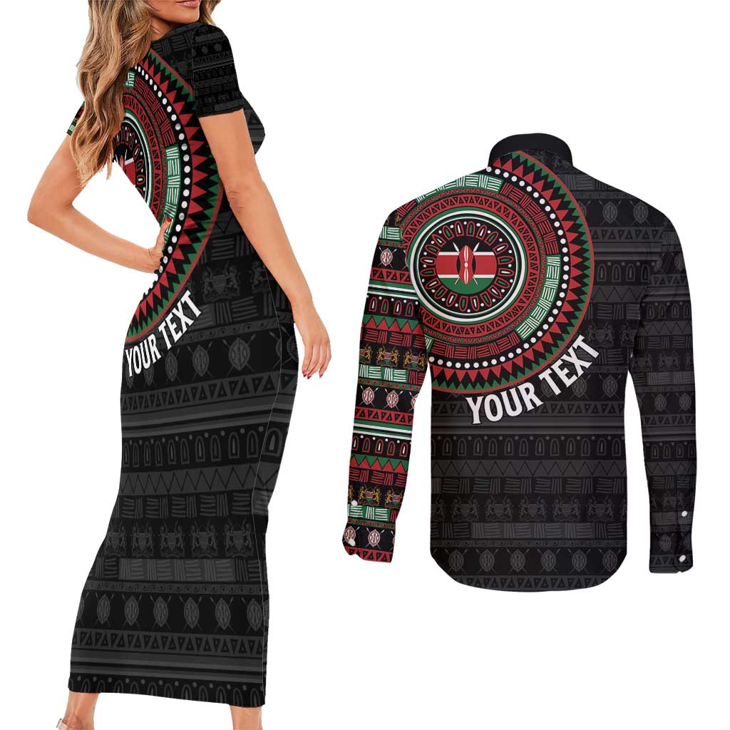 Personalised Kenya Couples Matching Short Sleeve Bodycon Dress and Long Sleeve Button Shirt African Tribal Pattern