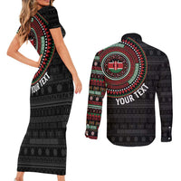 Personalised Kenya Couples Matching Short Sleeve Bodycon Dress and Long Sleeve Button Shirt African Tribal Pattern