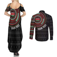 Personalised Kenya Couples Matching Summer Maxi Dress and Long Sleeve Button Shirt African Tribal Pattern