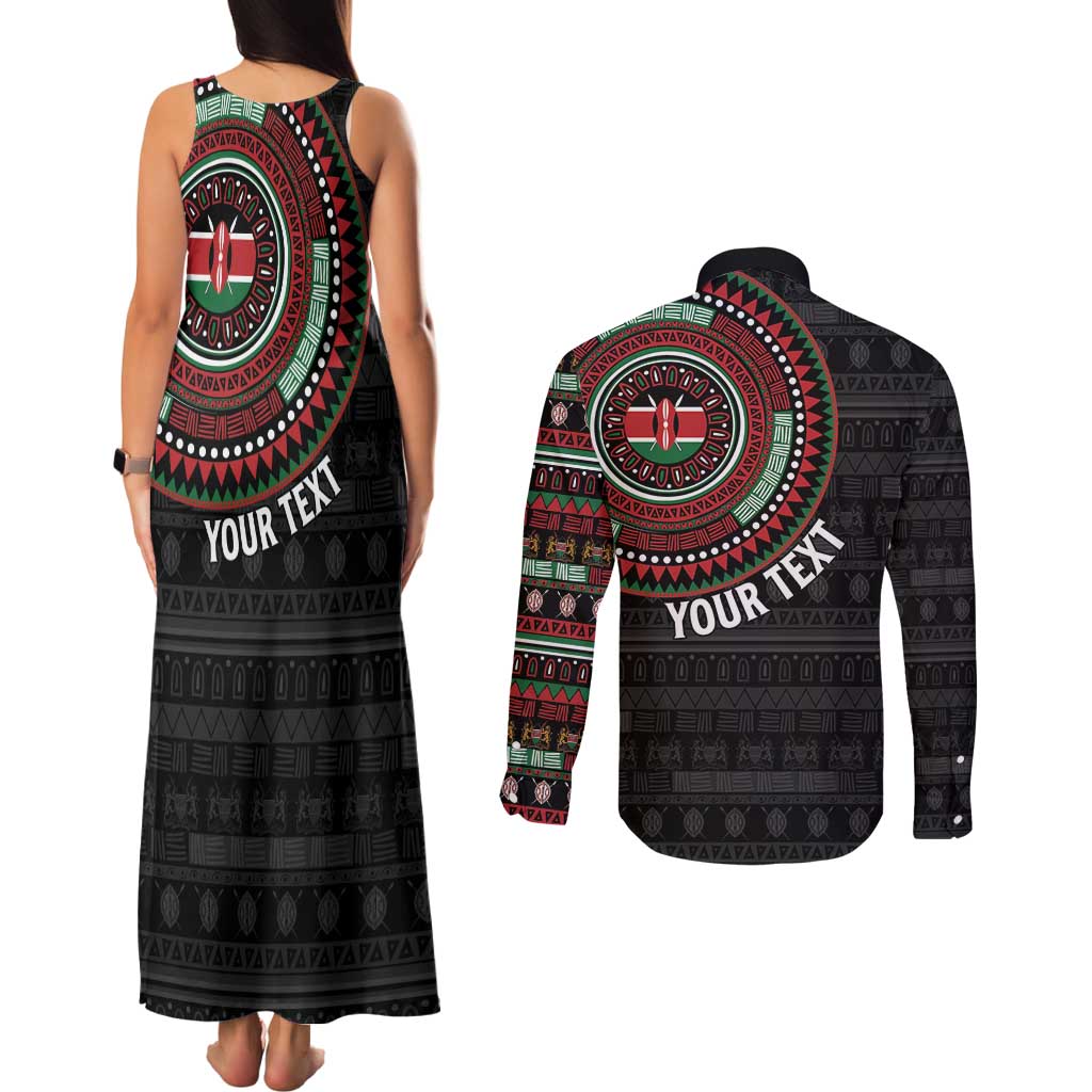 Personalised Kenya Couples Matching Tank Maxi Dress and Long Sleeve Button Shirt African Tribal Pattern