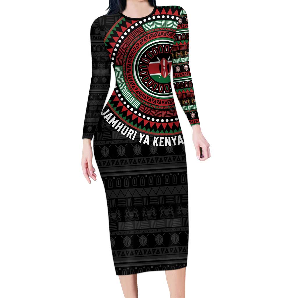 Personalised Kenya Family Matching Long Sleeve Bodycon Dress and Hawaiian Shirt African Tribal Pattern