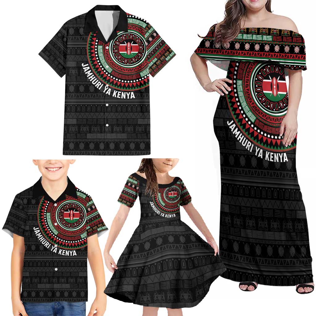 Personalised Kenya Family Matching Off Shoulder Maxi Dress and Hawaiian Shirt African Tribal Pattern