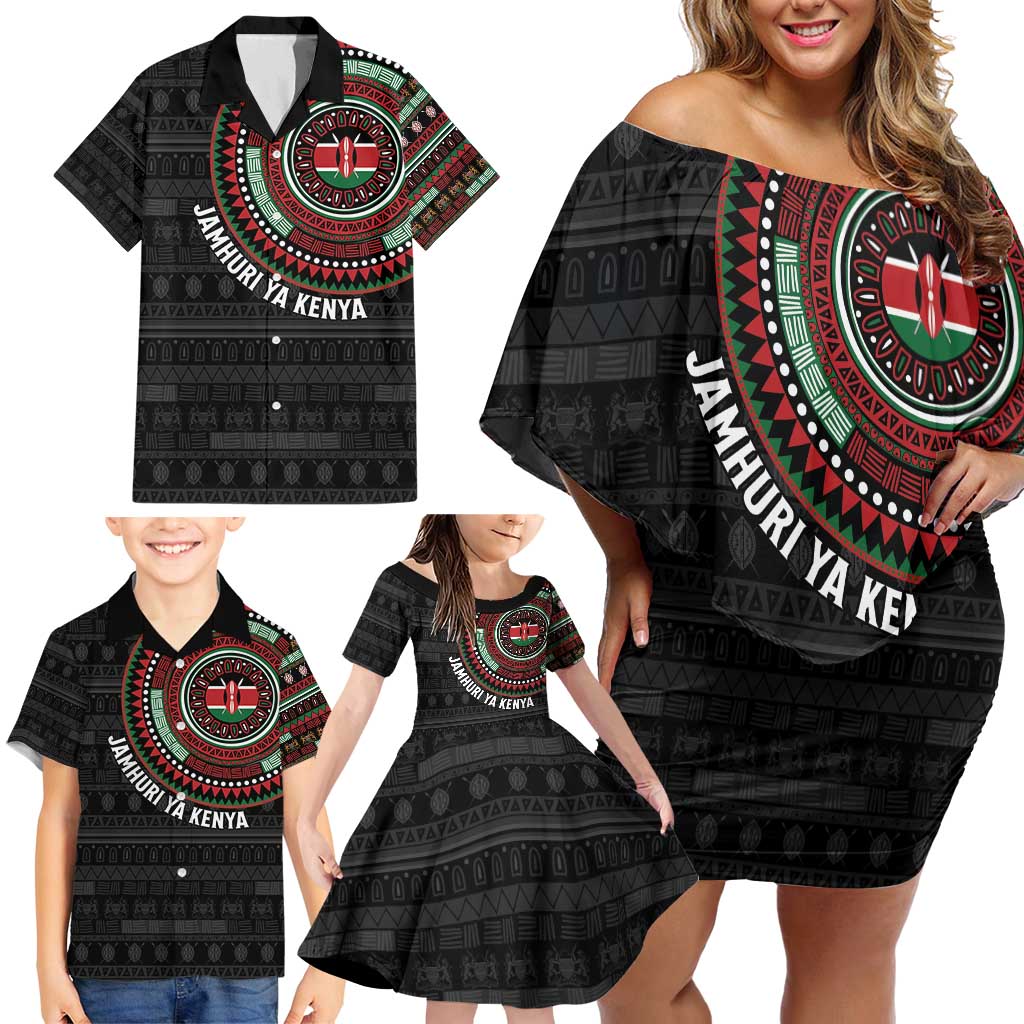 Personalised Kenya Family Matching Off Shoulder Short Dress and Hawaiian Shirt African Tribal Pattern