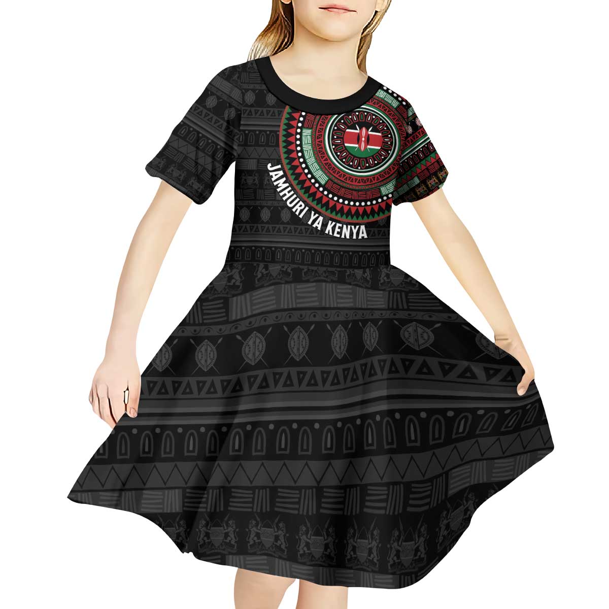Personalised Kenya Kid Short Sleeve Dress African Tribal Pattern