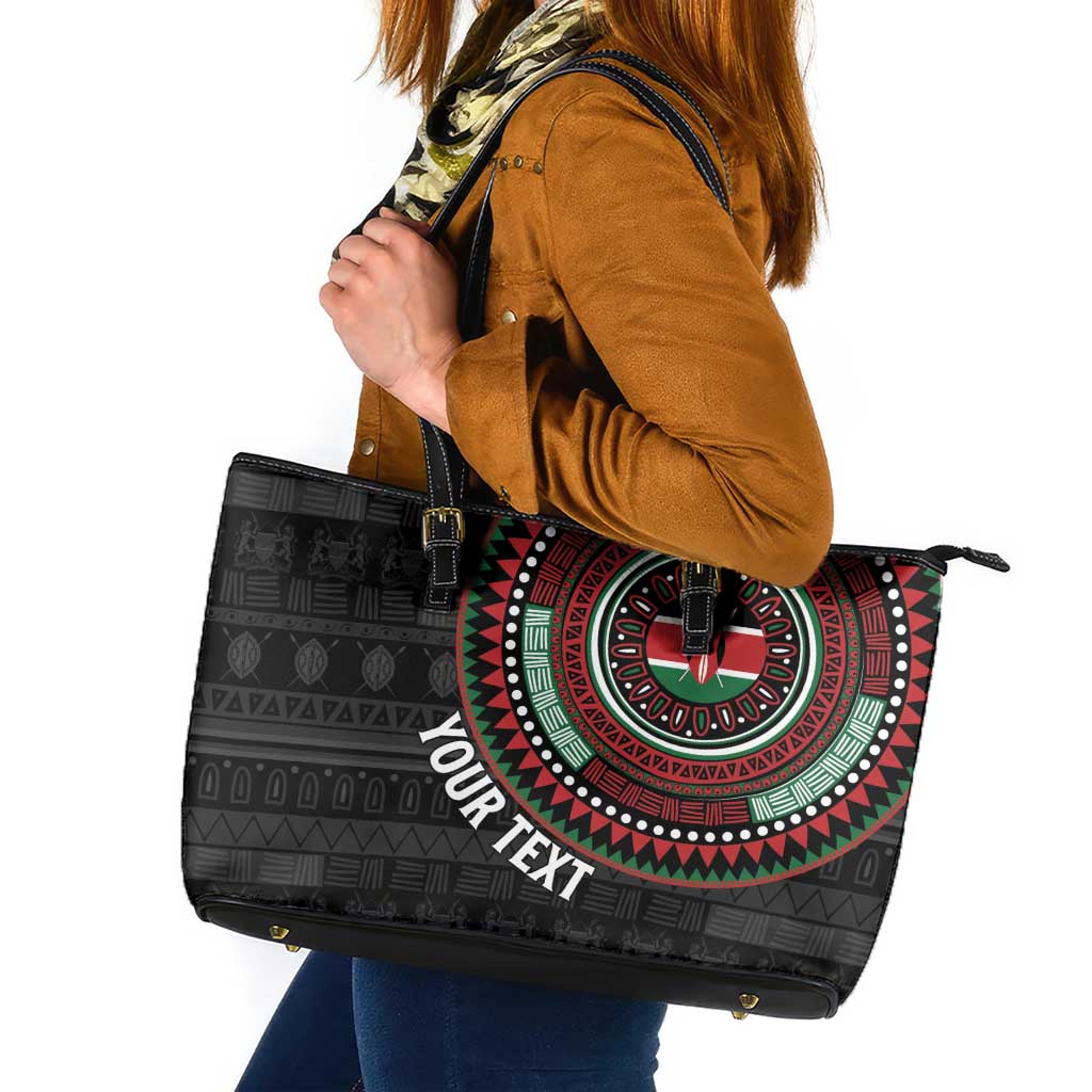 Personalised Kenya Leather Tote Bag African Tribal Pattern