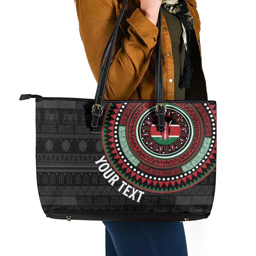 Personalised Kenya Leather Tote Bag African Tribal Pattern