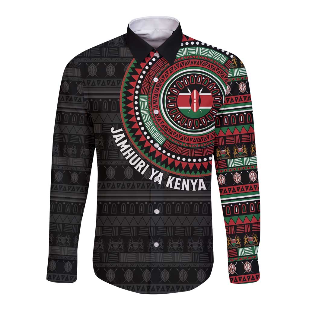 Personalised Kenya Long Sleeve Button Shirt African Tribal Pattern