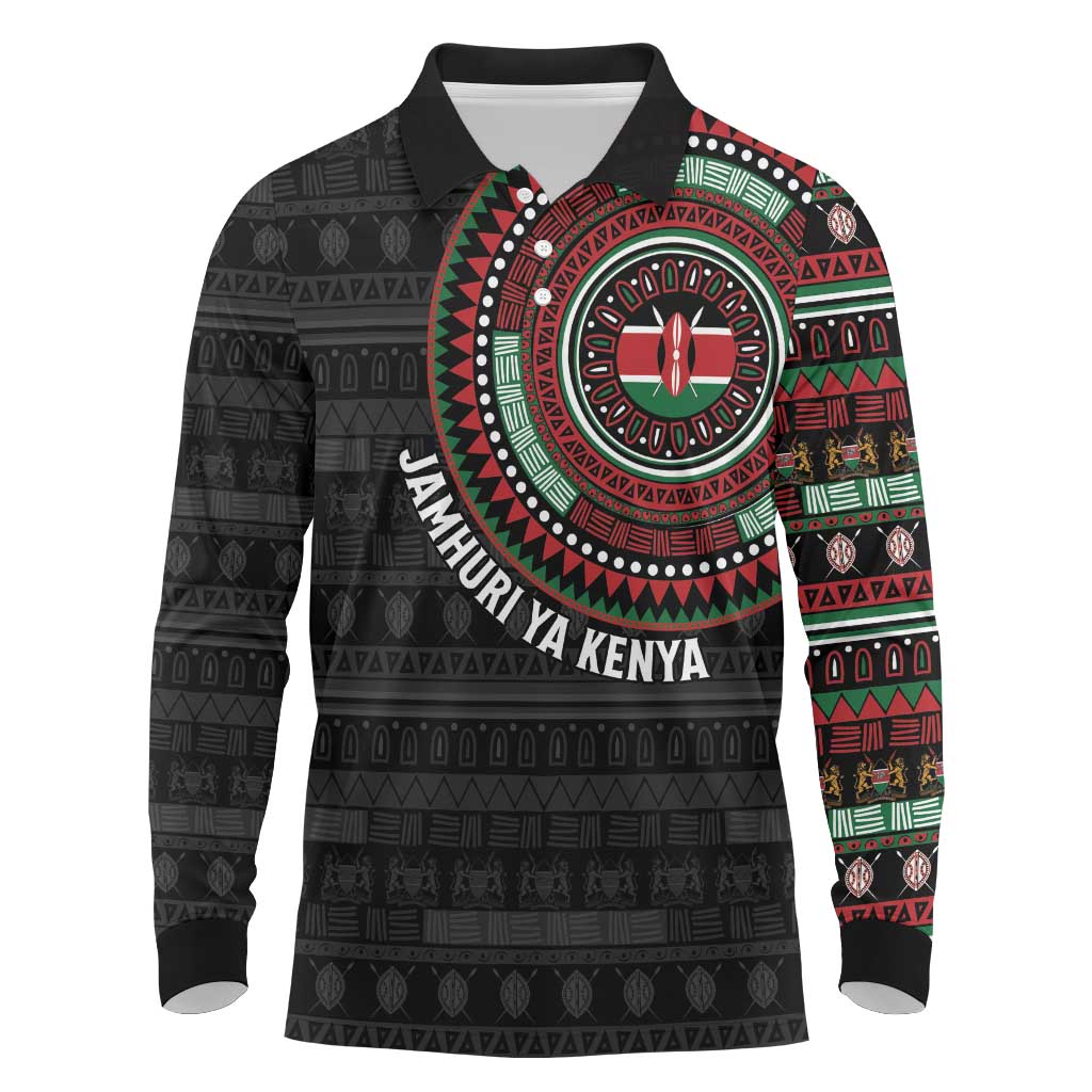 Personalised Kenya Long Sleeve Polo Shirt African Tribal Pattern