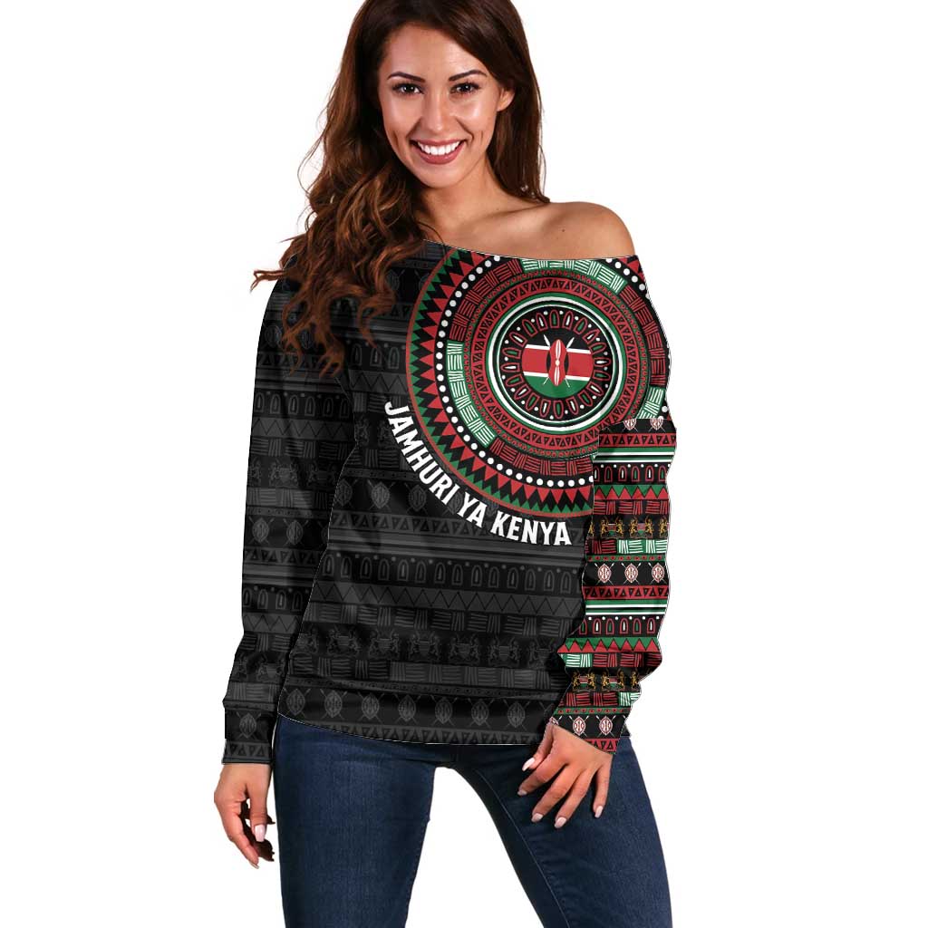 Personalised Kenya Off Shoulder Sweater African Tribal Pattern