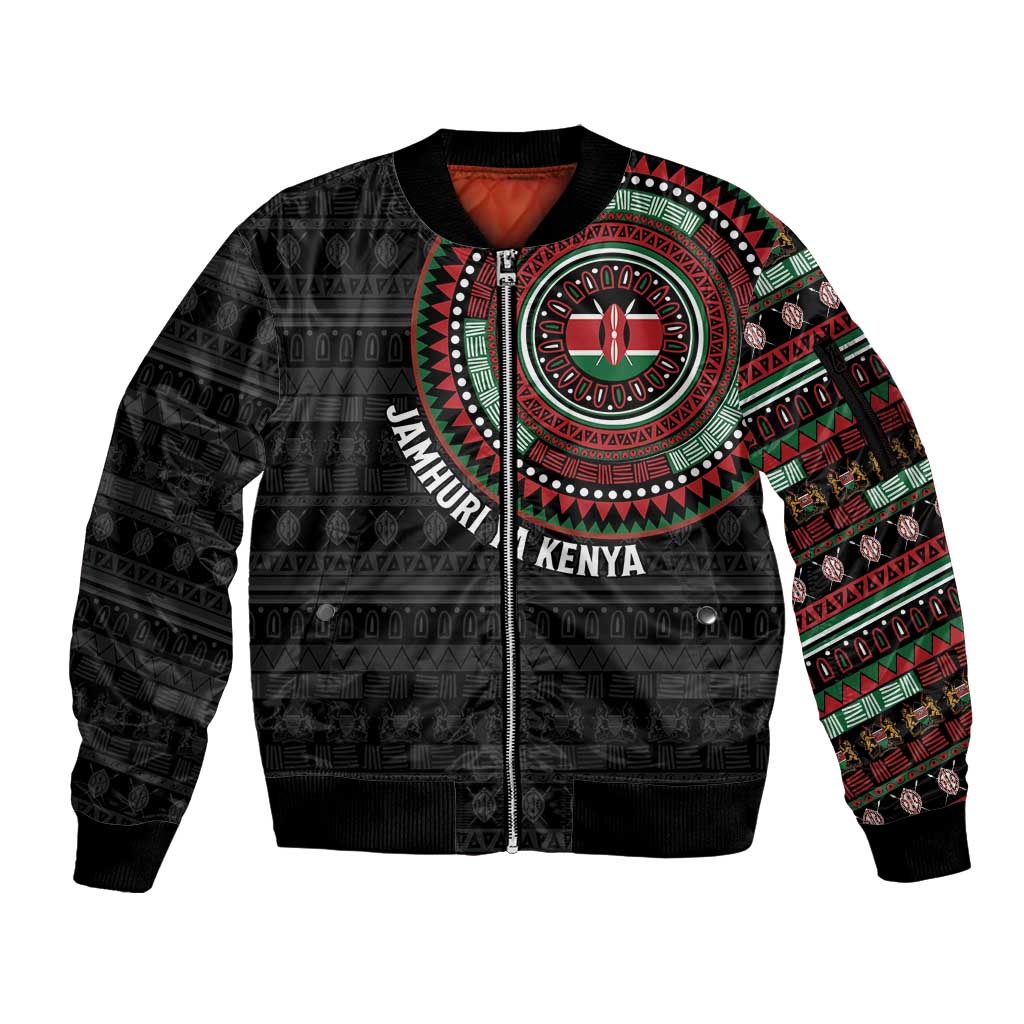 Personalised Kenya Sleeve Zip Bomber Jacket African Tribal Pattern