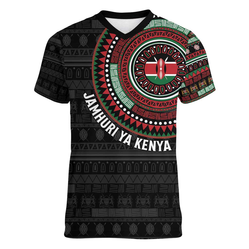 Personalised Kenya Women V-Neck T-Shirt African Tribal Pattern