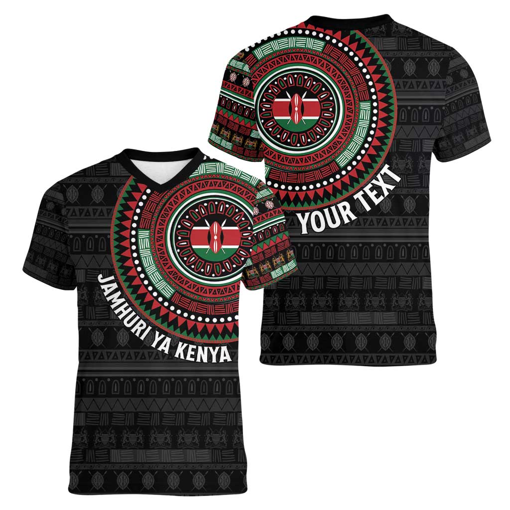 Personalised Kenya Women V-Neck T-Shirt African Tribal Pattern